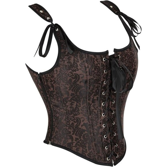 Women's Floral Corset Top Lace-Up Overbust Bodyshaper Size Large - Picture 5 of 7